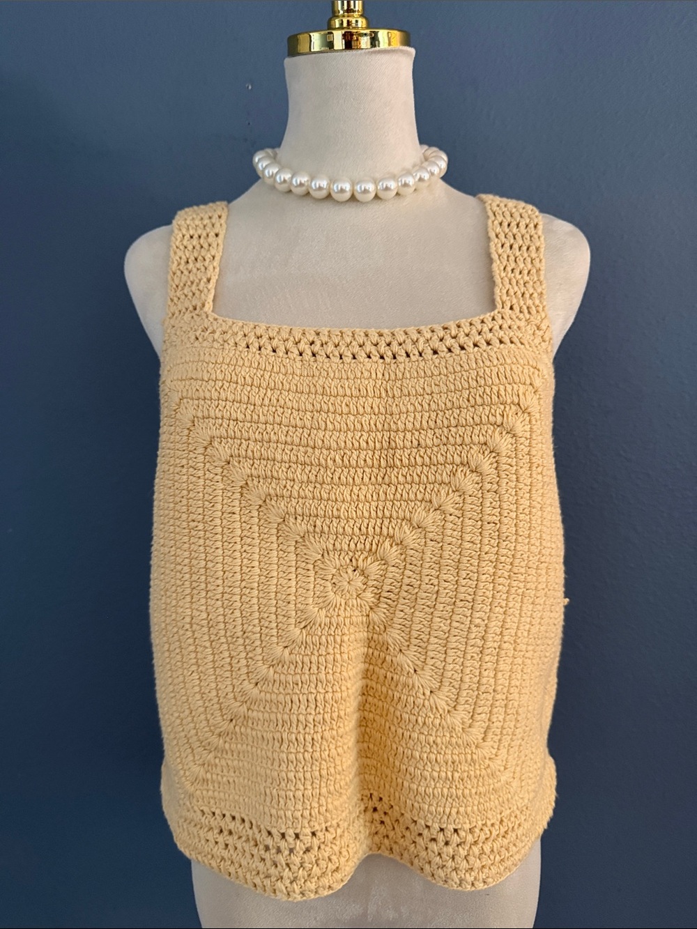 Zara Butter Yellow Crochet Square-Panel Tank Top sz Large summer boho